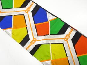 組紐・亀甲に幾何学模様織り出し　袋帯